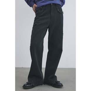 毛边刺绣水洗微喇休闲裤 GOODBAI 916