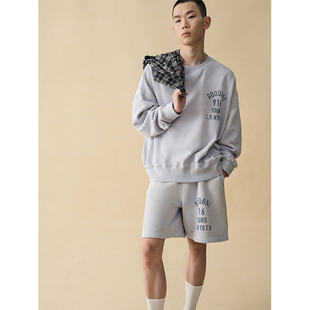 GOODBAI 916邮戳logo印花洗水做旧圆领卫衣