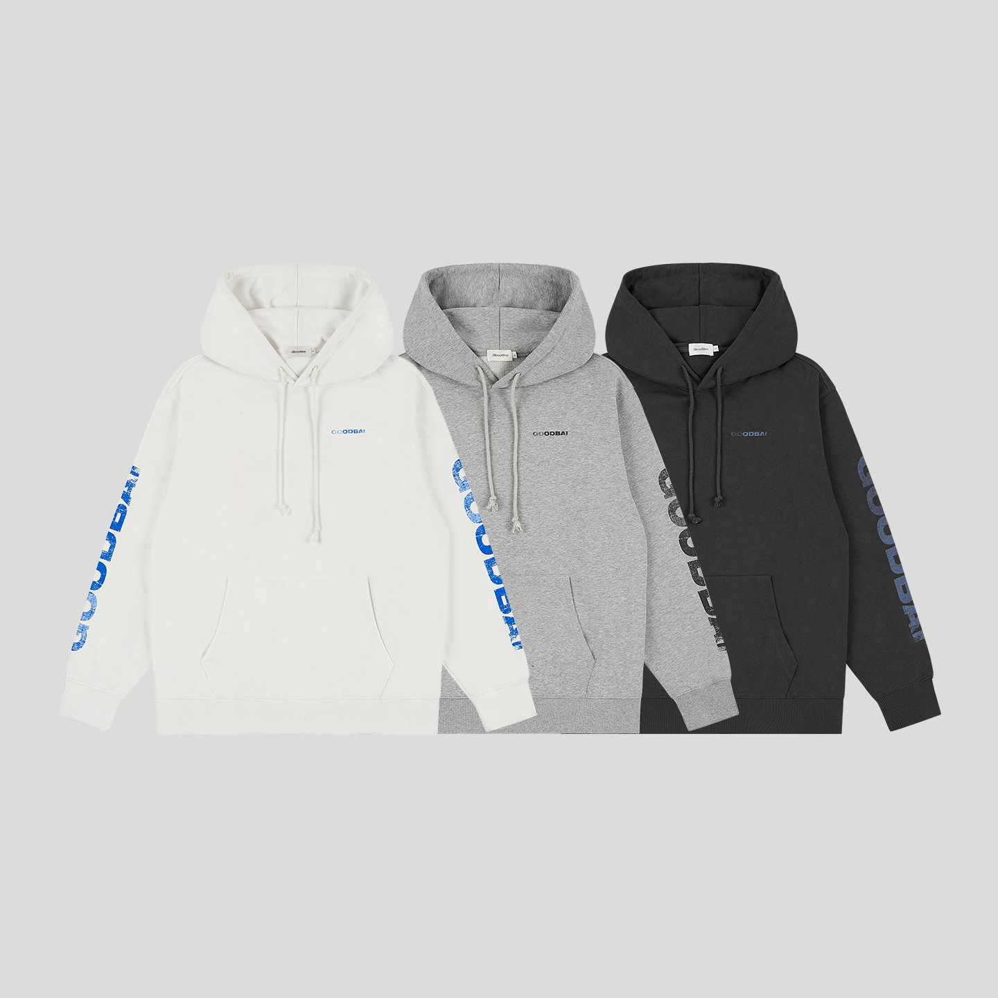 GOODBAI撞色花体logo做旧印花宽松连帽卫衣