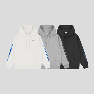 GOODBAI撞色花体logo做旧印花宽松连帽卫衣