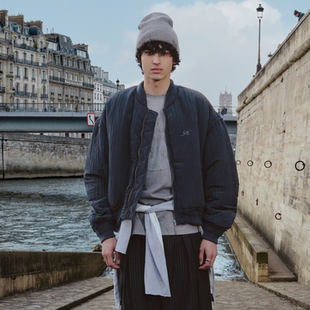 GOODBAI 褶皱肌理棒球领收口拉链oversize外套 916