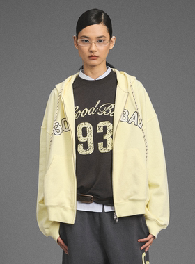 GOODBAI新款撞色logo印花oversize休闲连帽拉链卫衣外套男女同款