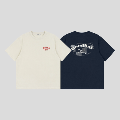 GOODBAI Daily slogan渐变格纹白鸽撞色印花圆领oversize短袖T恤