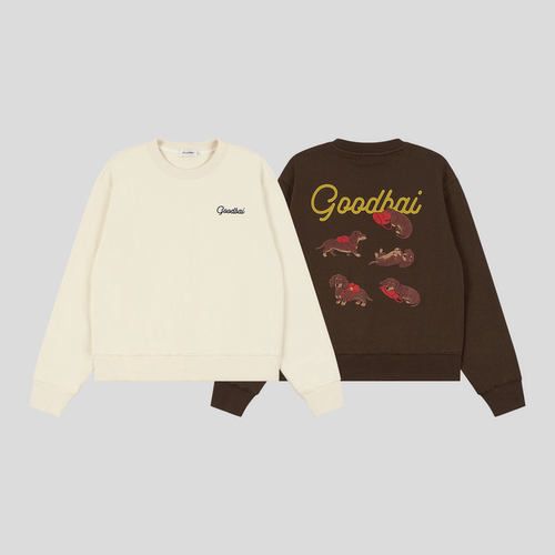GOODBAI good friends 腊肠狗狗印花圆领套头卫衣