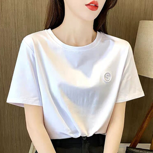 黑色上衣ins潮 白色短袖 t恤女2025年新款 宽松圆领打底衫 女内搭半袖