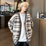 M801秋季新款条纹V领针织开衫外套男装宽松慵懒风针织衫毛衣P65，男装针织衫/毛衣，电商A115