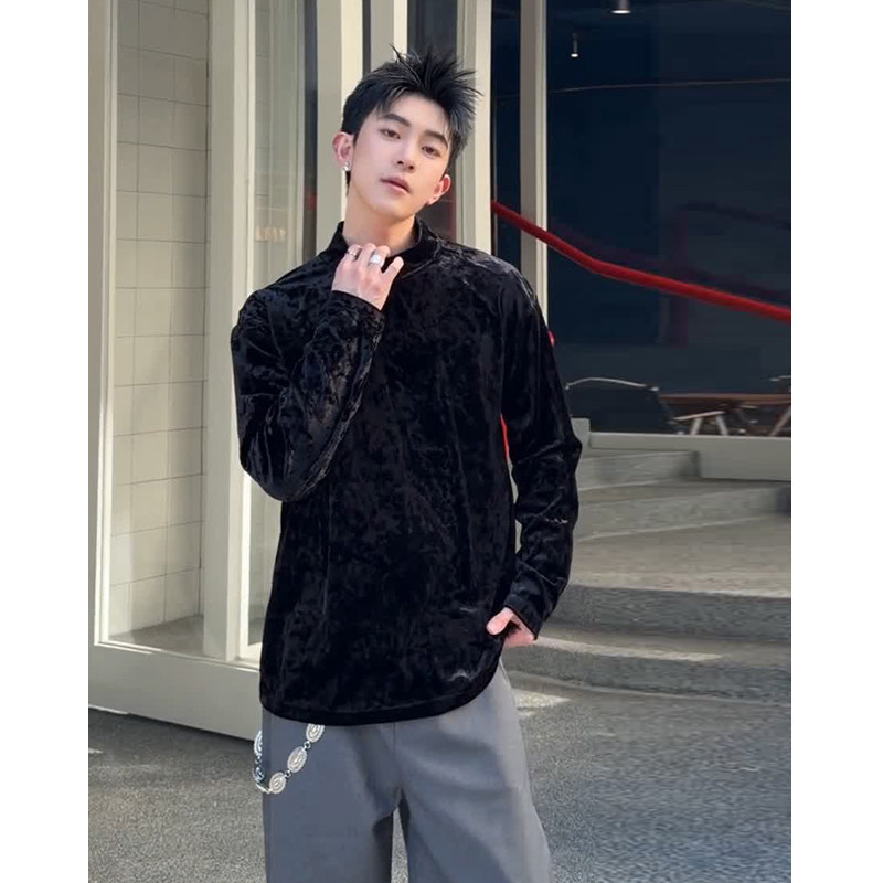 T0042026春季新款中领长袖T恤男潮流松弛感纹理宽松打底衫P30，男装T恤，电商A115