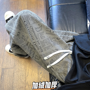 K1001 报纸印花加绒加厚休闲裤男潮大码宽松直筒裤 特P30 加绒P38图片