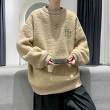 9006冬季新款加绒加厚羊羔毛卫衣男潮牌宽松保暖白色外套P75，男装卫衣，电商A115