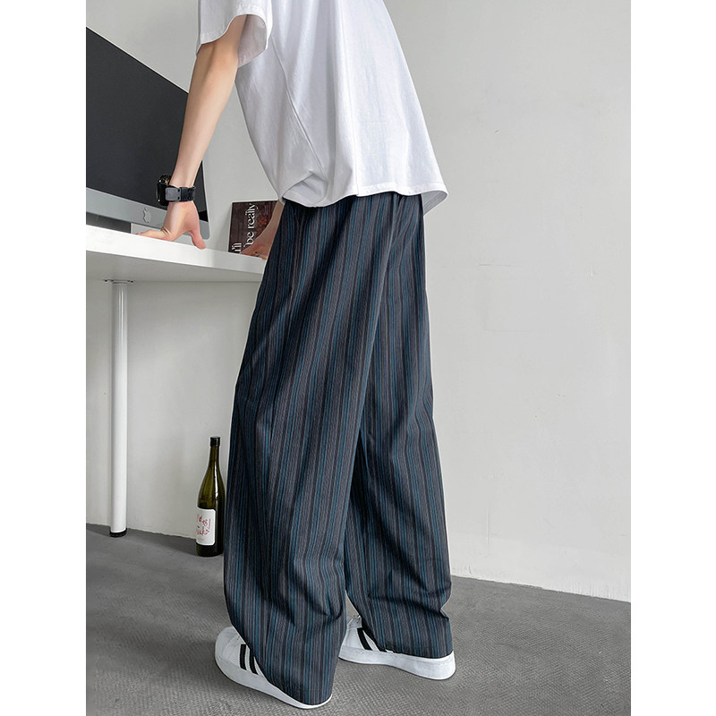 K168慵懒风纯棉竖条纹休闲裤男阔腿宽松拖地长裤特P45无差价，男装休闲裤，电商A115