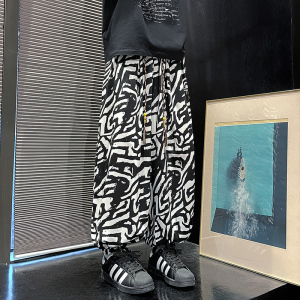 K65 风涂鸦扎染印花灯笼裤男宽松休闲裤冰丝垂感阔腿裤子 P50图片