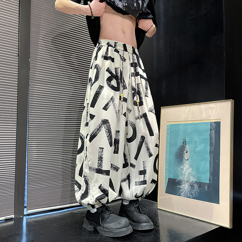 K62风夏季扎染灯笼裤男潮大码宽松休闲裤冰丝垂感阔腿裤P50，男装休闲裤，电商A115