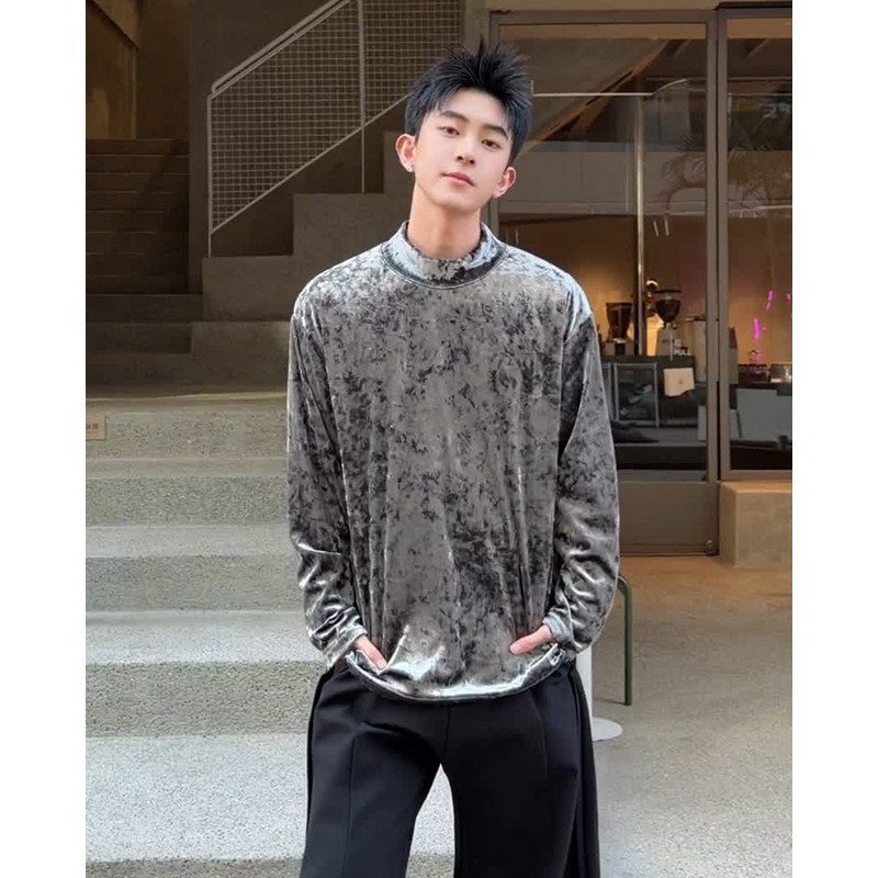 T0042026春季新款中领长袖T恤男潮牌松弛感纹理宽松打底衫P30，男装T恤，电商A115