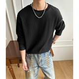 T0052026春季黑色肌理垂感条纹圆领长袖T恤男宽松套头打底衫P30，男装T恤，电商A115