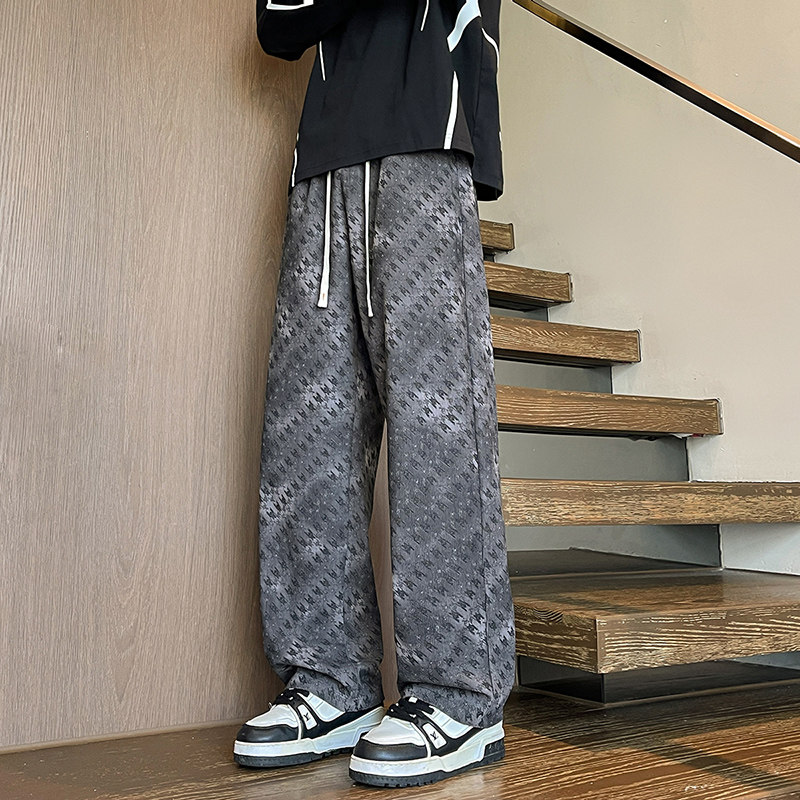 K34春季扎染格纹休闲裤男大码宽松直筒阔腿裤子特P35无差价，男装休闲裤，电商A115