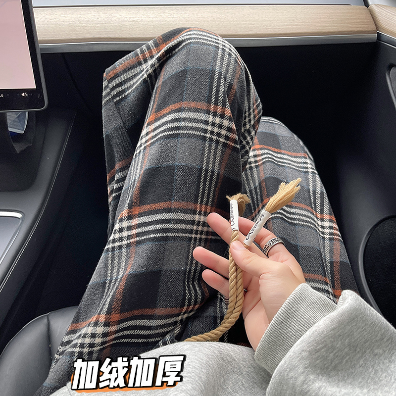 K188格子毛呢休闲裤男加绒加厚宽松呢子直筒裤子特P45无差价，男装卫衣，电商A115