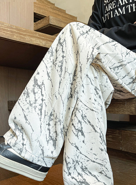 K33 春季闪电扎染休闲裤男潮牌大码宽松直筒裤子 特P35 无差价