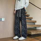 K33秋季新款闪电扎染休闲裤男潮流大码宽松直筒裤特P35无差价，男装休闲裤，电商A115