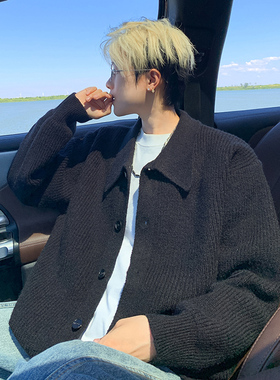 M715 秋冬季新款纯色翻领针织开衫毛衣男潮帅气外套 特P55无差价