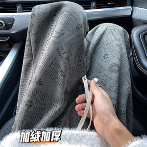 K1001 报纸印花加绒加厚休闲裤男潮大码宽松直筒裤 特P30 加绒P38图片