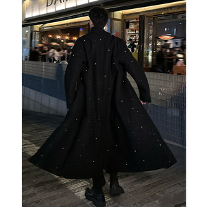 JW001 过膝长款毛呢大衣男星空设计加棉毛呢风衣外套 P168限248图片