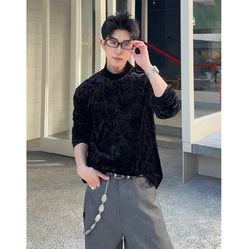 T0042026春季新款中领长袖T恤男松弛感纹理宽松打底衫P30，男装T恤，电商A115