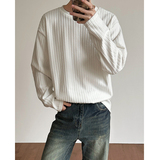 T0052026春季肌理垂感条纹圆领长袖T恤男潮宽松套头打底衫P30，男装T恤，电商A115