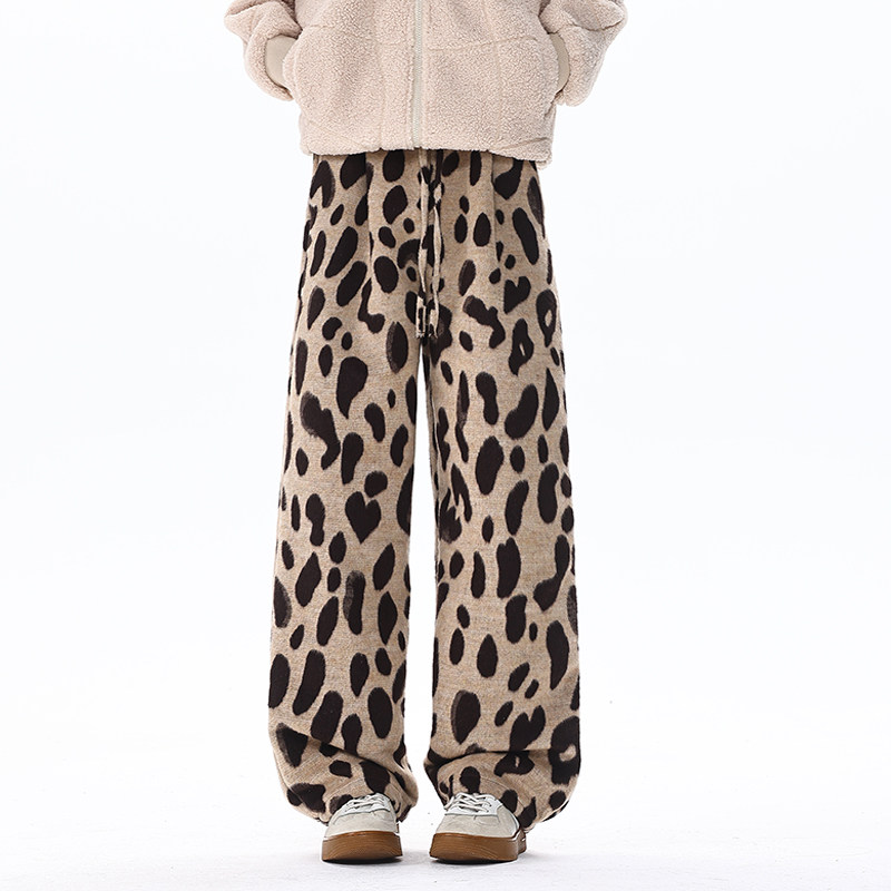 K186春季豹纹毛呢休闲裤男宽松大码柔软呢子保暖直筒裤P55，男装棉衣，电商A115