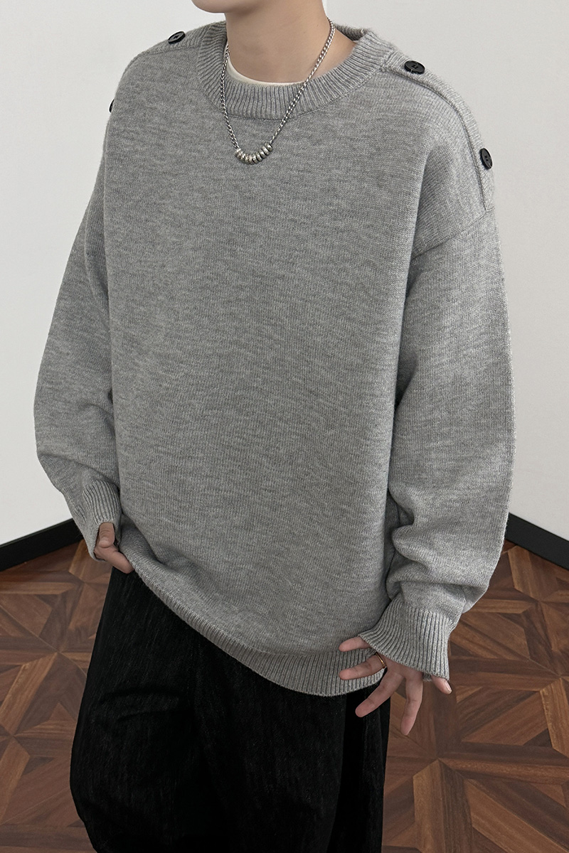M680秋季新款纽扣设计套头圆领毛衣男宽松线衣针织衫P60，男装针织衫/毛衣，电商A115