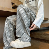 K34春季扎染格纹休闲裤男大码宽松直筒阔腿裤子特P35无差价，男装休闲裤，电商A115