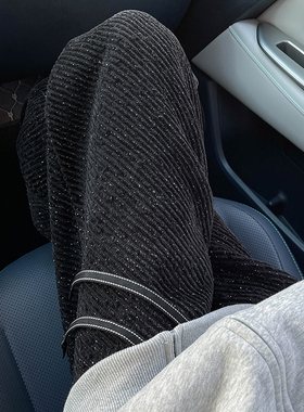 K165 春秋季小香风粗花休闲裤男潮宽松大码黑色卫裤 特P43无差价