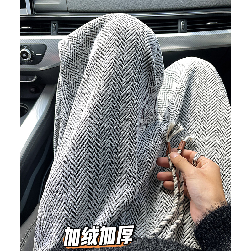 K1000人字纹细闪满天星加绒加厚休闲裤男直筒裤7特P30加绒P38，男装卫衣，电商A115