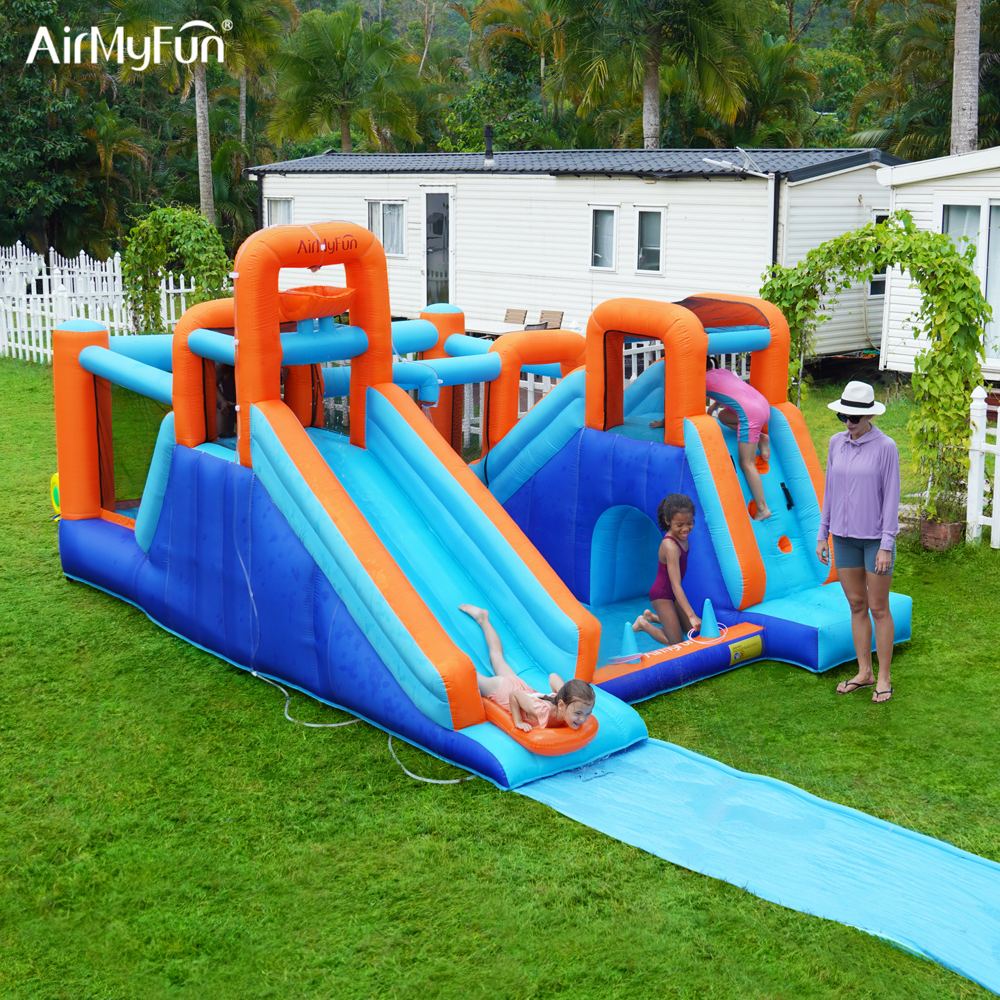 AirMyFun喷水多功能儿童充气城堡室外大型蹦蹦床滑滑梯家用淘气堡