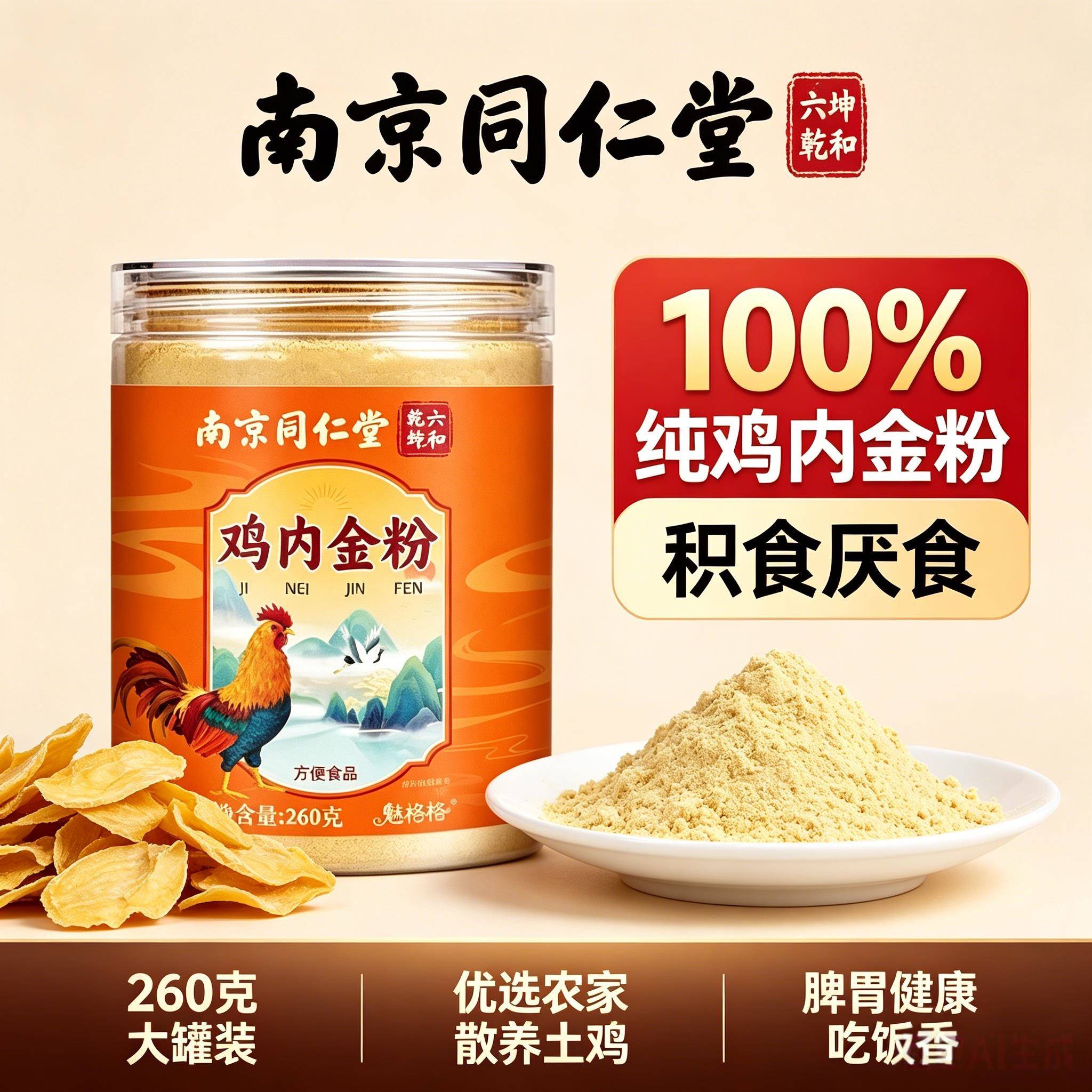 同仁堂鸡内金粉炒熟的中药材儿童婴儿调理脾胃消积食北京官方正品