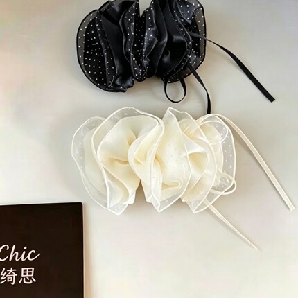 韩系云朵网纱发夹高级感精致顶夹蝴蝶结丝带一字弹簧夹发卡头饰