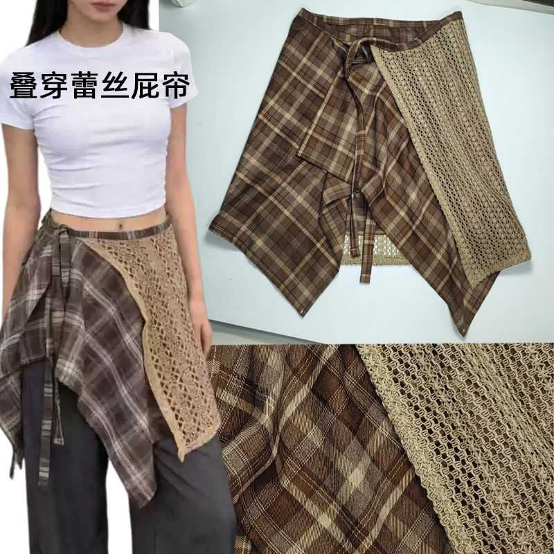 西北秋冬叠穿神器双层蕾丝格子女