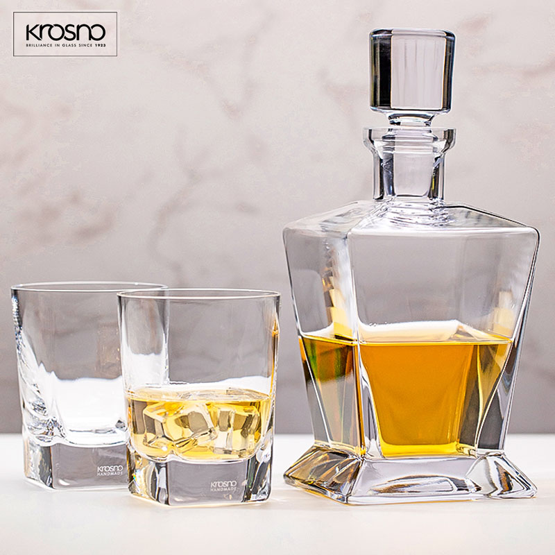 波兰进口Krosno科诺手工威士忌杯水晶玻璃洋酒瓶酒樽套装装饰酒具