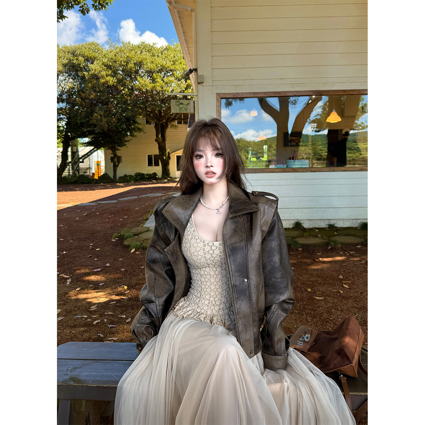 美式复古做旧擦色机车皮夹克外套