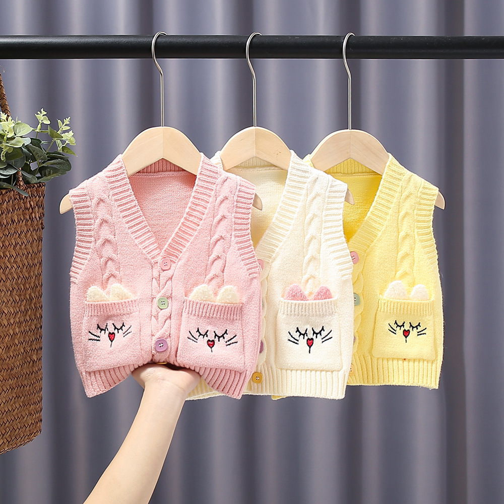 品牌专柜女童针织马甲春秋外穿宝宝毛衣婴儿马夹婴儿卡通毛衣背心