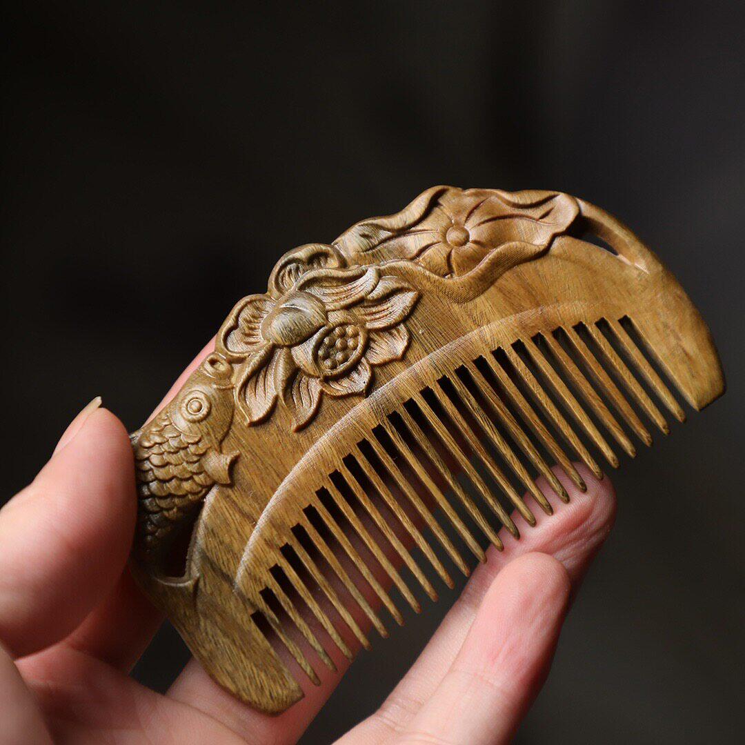 天然桃木梳子家用木头绿