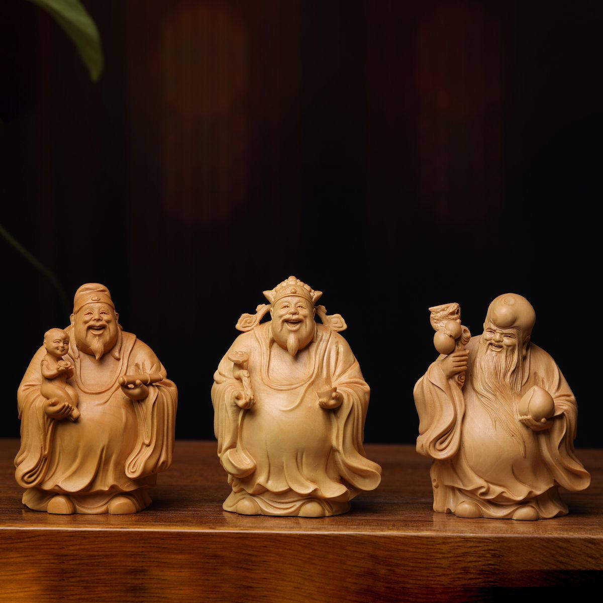 崖柏木雕福禄寿三星实刻