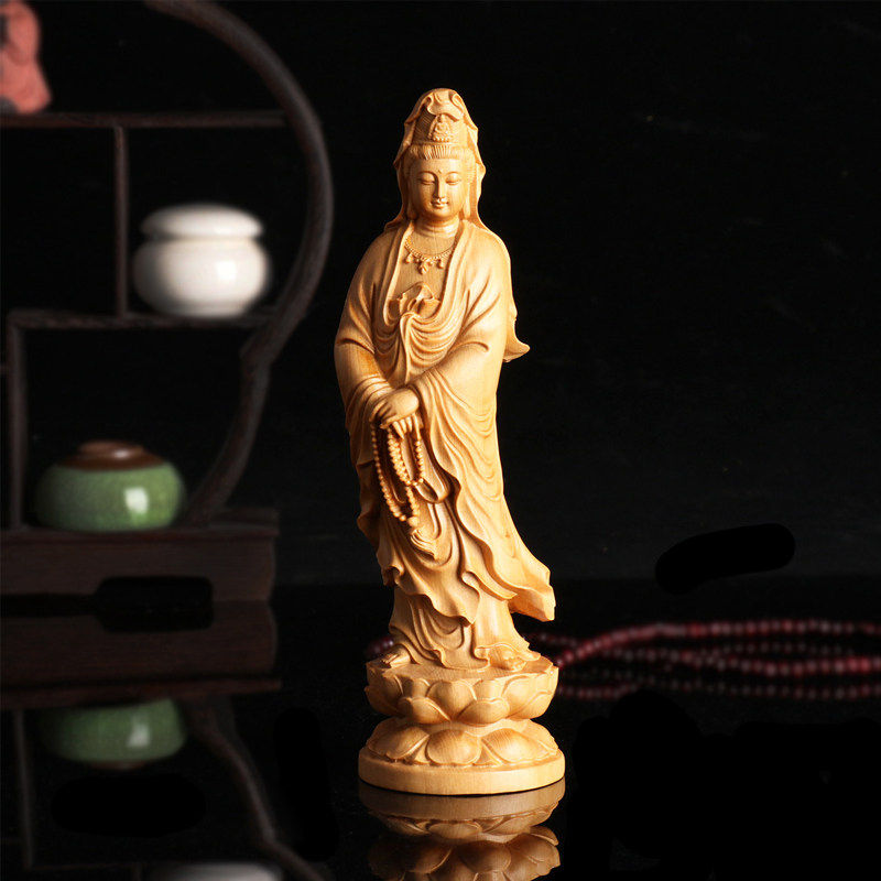 崖柏木雕念珠观音实刻家