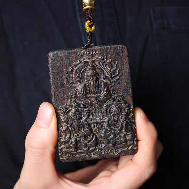沉香木三清道尊牌子吊坠