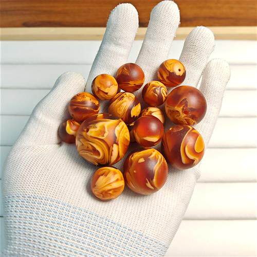 天然二代琥珀蜜蜡磨砂面老蜡妖孽虎皮纹圆珠散珠 DIY文玩配饰