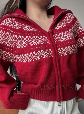 VINMEN STUDIO费尔岛毛衣 双头拉链毛衣开衫翻领241213