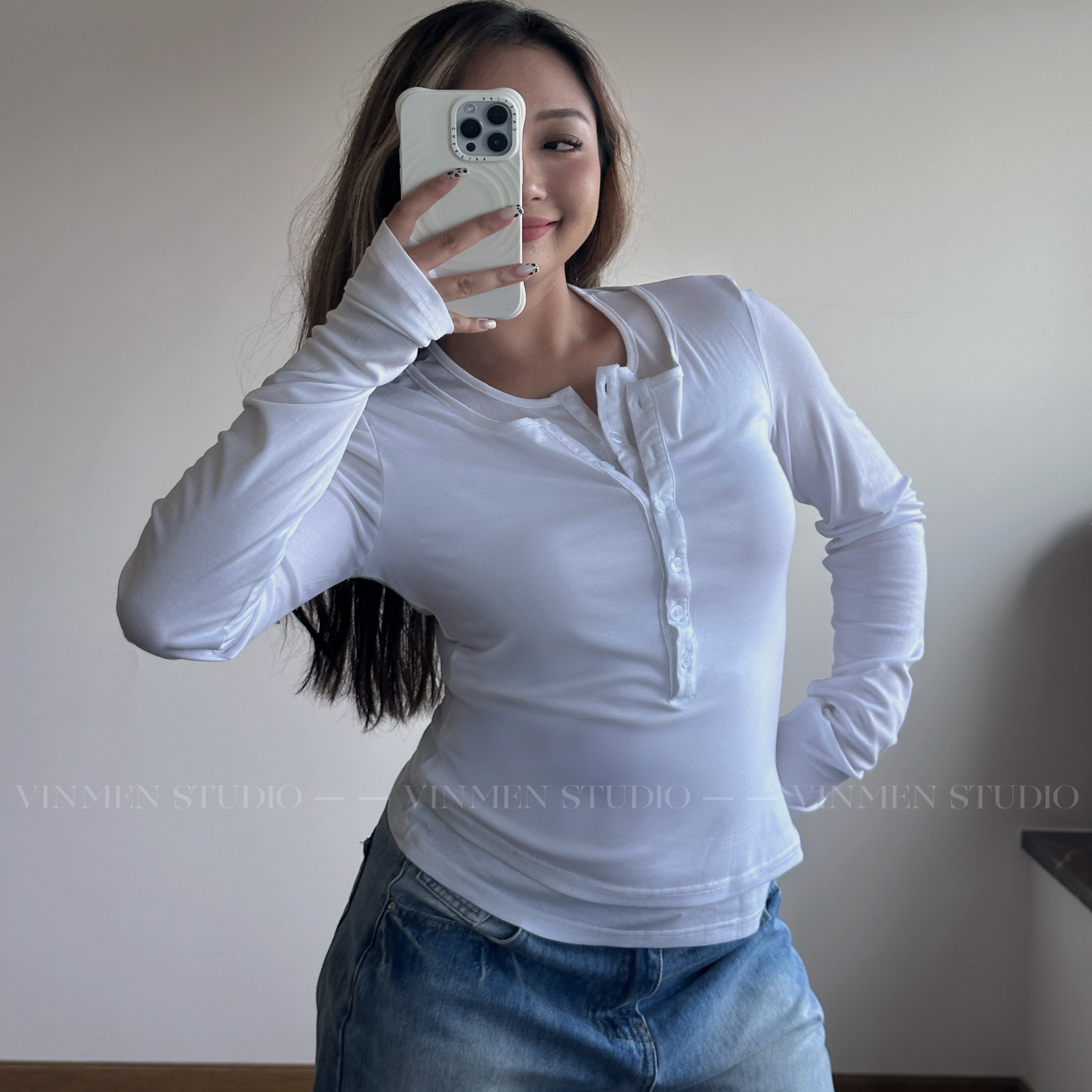 VINMEN天丝亨利假两件T恤