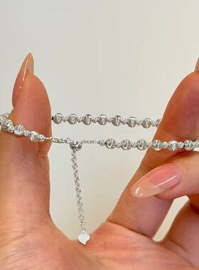 s999纯银流光幻影亮闪猫眼珠手链女小众高级感串珠定位珠调节手饰