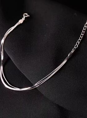 999纯银简约三层蛇骨链手链女高级感冷淡风手环小众设计时尚手饰