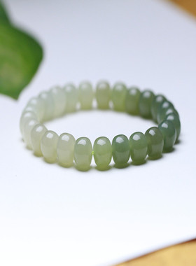 和田玉手链晴水渐变老型珠手串桶珠单圈手链简约另类男女玉手链