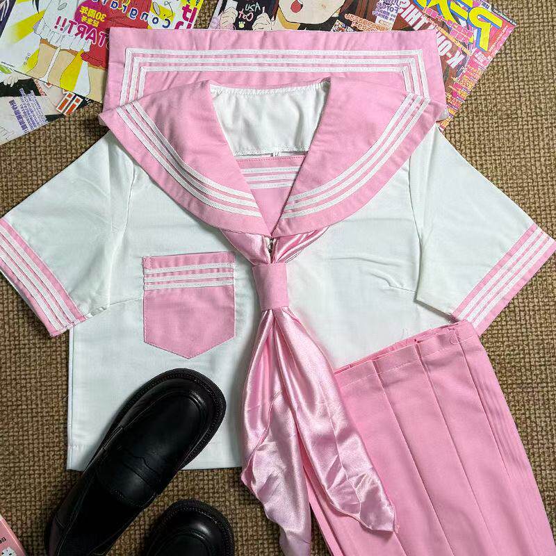 现货粉色领巾水手服正版